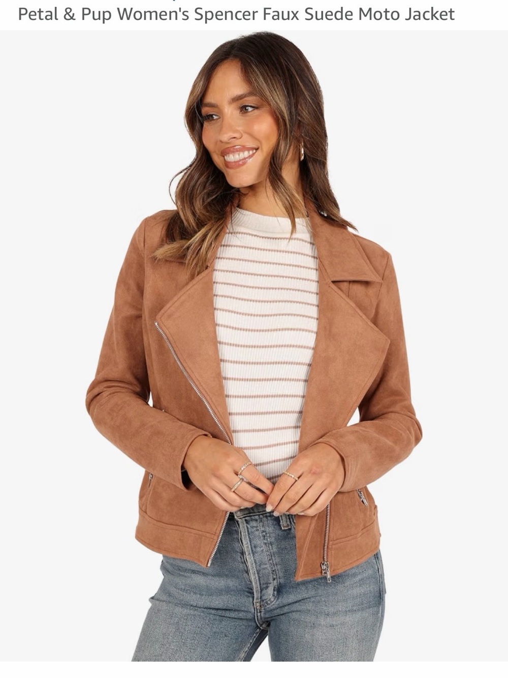 Petal & Pup Women's Faux Suede Moto Jacket in Tan Brown